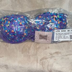 Size 36D floral, padded, balconette bra purple royal romance in bloom lace